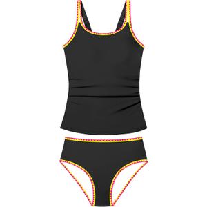 Girls Swimsuit Size 14 Girls Tankini Girl Size 14 Swimsuit Teen Swimsuits for Girl 14 Solid Color Bathing Suit for Teens Boho Swimwear Two Piece Swimsuits High Waisted Tankini Set Black
