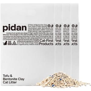 pidan Mix Cat Litter,Tofu Cat Litter with Bentonite 70%:30%,Absorbent and Fast Drying,Flushable Tofu Litter,Selected Quality Pea Dregs,5-Fold Water Absorption,Strong Clumping(5.3lb4bags)