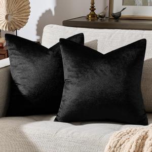 GIGIZAZA Black Velvet Pillow Covers 18x18,Decorative Square Throw Pillows Modern Covers Small Solid Living Room Pillow Cases for Couch Pack of 2