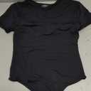 SUUKSESS Women Crew Neck Short Sleeve Thong Bodysuit Shirts Basic Top (Medium, 01 Black)