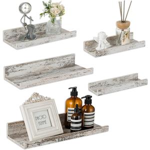 Rustic Shelves Wall-Mounted Distressed White - Farmhouse Wall Shelves 15.8 Inch Wood Wall Decor Decorative Small Floating Ledge Shelf for Bedroom Living Room