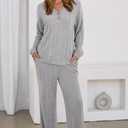 Dokotoo 2 Piece Lounge Sets for Women Ribbed Knit Button V Neck Long Sleeve Tops Matching Pants Pajamas Set 2025 Fall Outfits (X-Large, Grey)