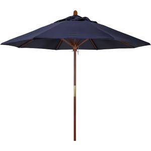 California Umbrella 9' Rd. Wooden Market Umbrella, Push Open Pin Stop , Sunbrella Navy