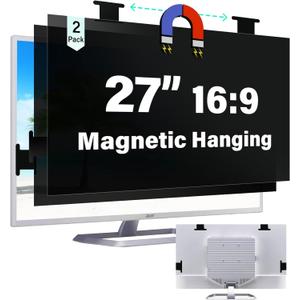 [2 Pack] Magnetic 27 Inch Computer Privacy Screen for 16:9 Aspect Ratio Widescreen Monitor, Hanging Eye Protection Anti Glare Blue Light Computer Monitor Privacy Filter, Removable 27 in Protector Film