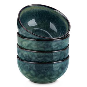 vancasso Starry 24oz Bowls for Soup, Ceramic Deep Soup Bowls Set of 4, Green Cereal Bowls Set for Kitchen, Salad Bowls Set, Pasta Oatmeal Bowls, Lead-free, Dishwasher & Microwave Oven Safe, Dark Green