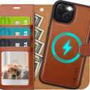 OCASE for iPhone 14 Case Detachable Wallet Case with Card Holder, 2 in 1 Pu Leather Flip Folio with RFID Blocking Stand Wrist Strap Shockproof Phone Cover 6.1 Inch, Brown