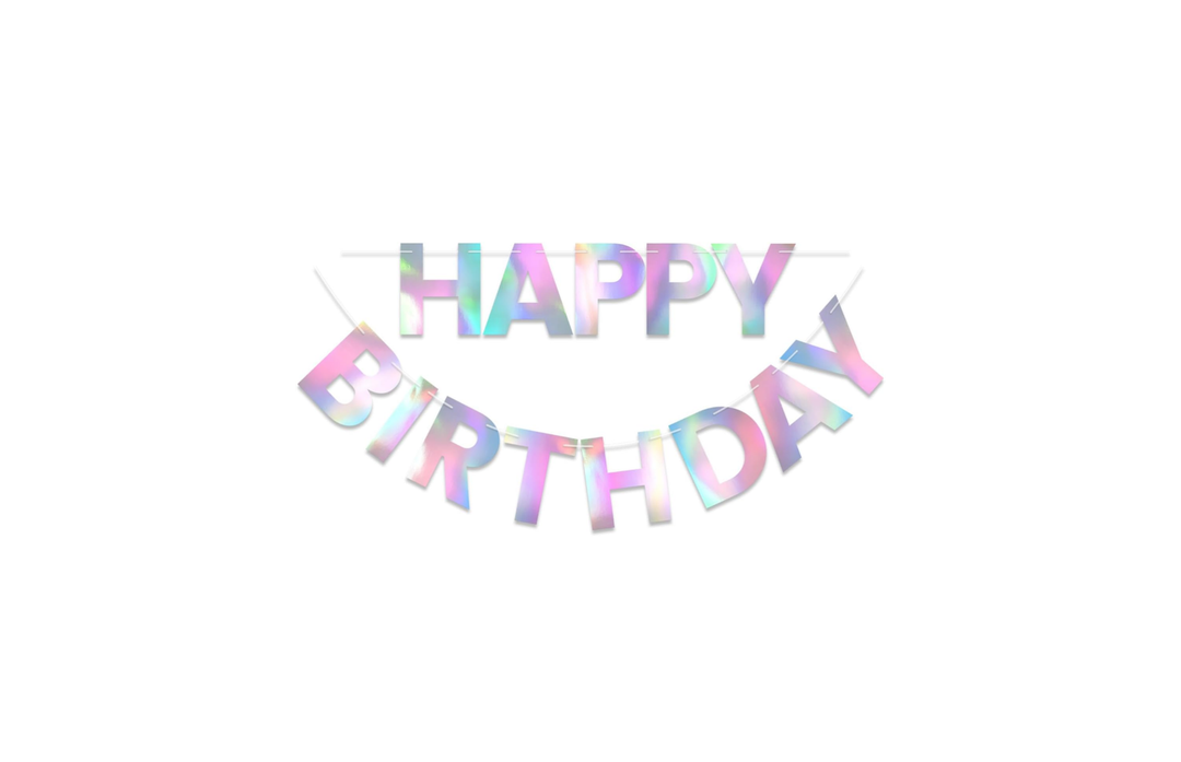 Happy Birthday Banner 9ft Iridescent - Pre-Strung No DIY Backdrop Sign for Parties, Adults, Kids, Boys & Girls - Birthday Decorations & Party Supplies