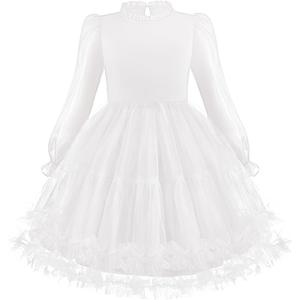 Arshiner Toddler Dresses Ruffle Neck Puff Sleeve Kids Clothes Cute Girls White Wedding Guest Dress 4-5Y
