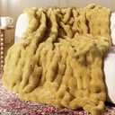 Ultra Soft Cozy Faux Fur Throw Blanket, Fuzzy Plush Thick Bubble Blanket, Oversized Luxury Fluffy Blanket for Couch, Sofa, Bedroom, and Living Room,50x60 Inches, Dark Yellow