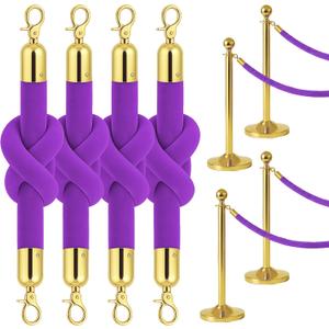 4PS Station Set for Parties - Rich Purple Stations Rope for Hotel Lobby VIP Ropes for Posts with Gold Snap Hooks Velvet Ropes for Special Events and Stands Queue