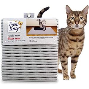 Fresh Kitty Durable XL Jumbo Foam Litter Mat – Phthalate and BPA Free, Water Resistant, Traps Litter from Box, Scatter Control, Easy Clean Mats – Gray, Model Number: 9051 40"x25"
