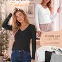 4 Pack Womens Cotton Ribbed Tops | V Neck, Slim Fitted, Layering, Fall, Basic, Knit, Soft, Long Sleeve, Comfy, Versatile, Trendy, Casual, Lightweight, Cozy (Gray, L)