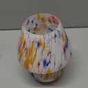 Cordless Mushroom Lamp-Modern Small Battery Operated Table Lamp with Timer for Home Decor,Aesthetic Glass Battery Powered Lamp for Bedroom/Kitchen/Living Room/Shelf Decor(White&Blue) (white color dot-corded)