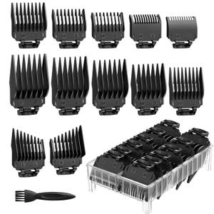 Clipper Guards Set with Organizer, Professional Hair Cutting Guides Replacement Compatible with Most Wahl Clippers - 1/16" to 1", 14 Piece Black