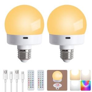 Rechargeable Battery Operated Powered Light Bulbs with Remote Control 2 Pack,Wireless Detachable Magnetic USB Charging LED Bulb, 380 LM Dimmable, 3 Colors, Timer,15 Colors Selectable Puck Lights Bulb