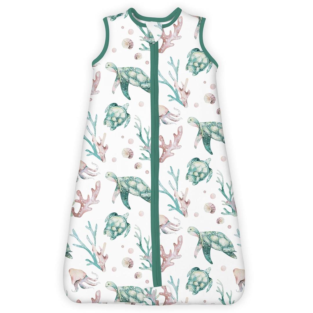 1.0 TOG Toddler Sleep Sack, Wearable Blanket Baby Sleeping Bag with 2-way Safe Zipper, Ultra Soft All Season Sleep Sack for 24-36-48 Months, 1 Pack(Green Turtle)