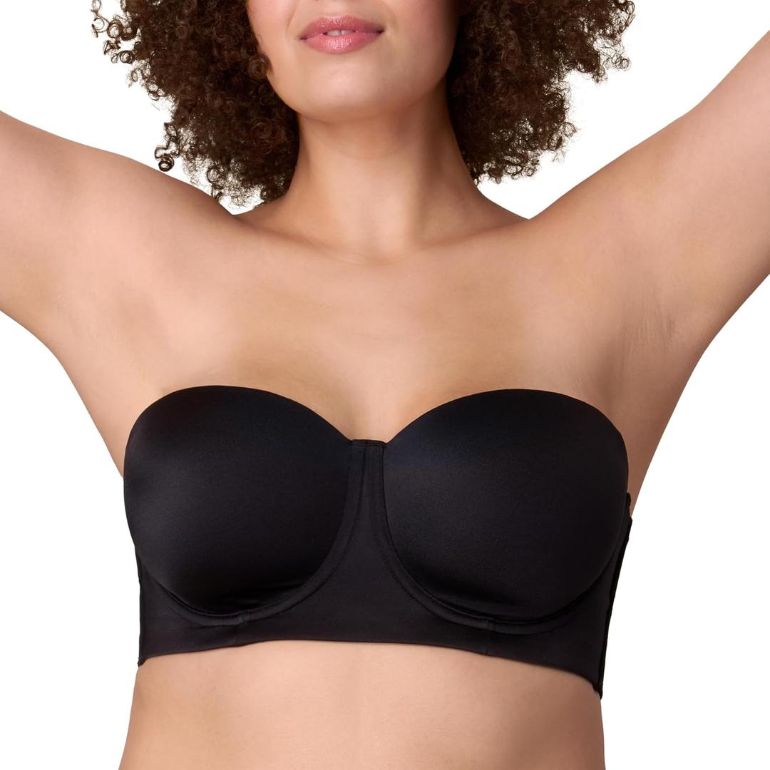 Playtex Women's Strapless Bra, Convertible Straps, Moisture-Wicking, 4801 (Black, 42DD)