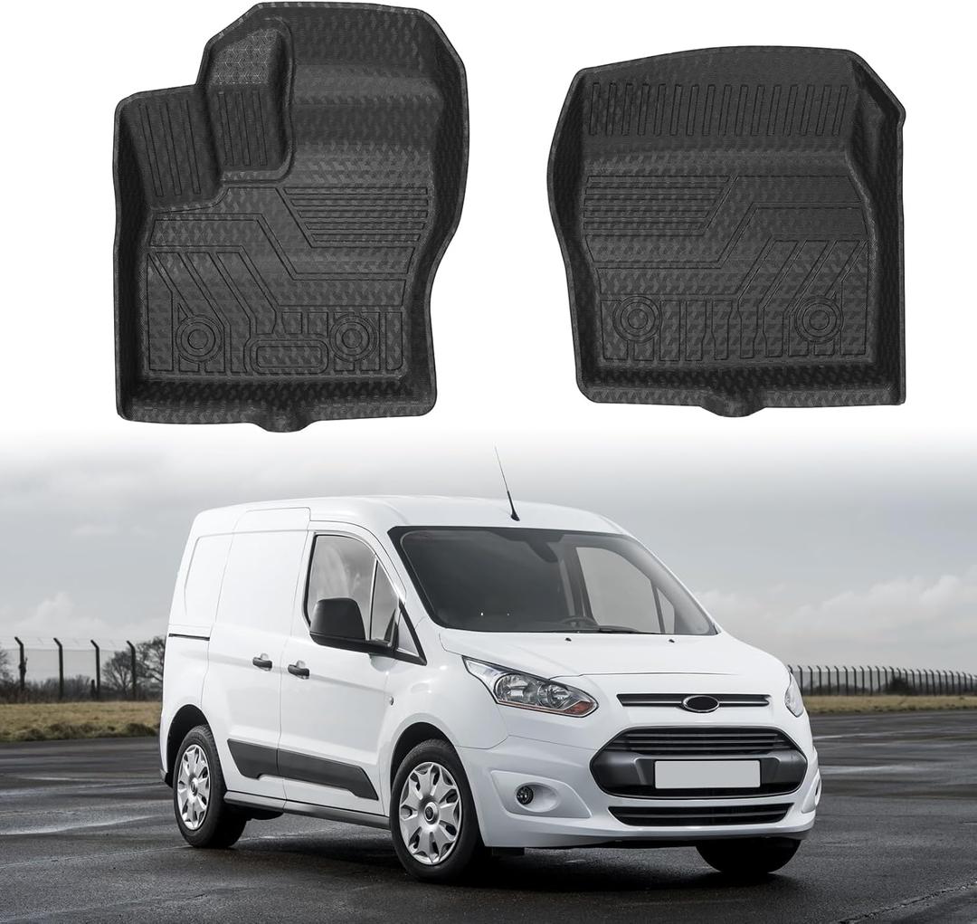 Mixsuper Custom Fit Front Floor Mats for 2014-2021 Ford Transit Connect with Vinyl Flooring and Floor Posts Only, All Weather Floor Liners Durable 1st Row Set Black