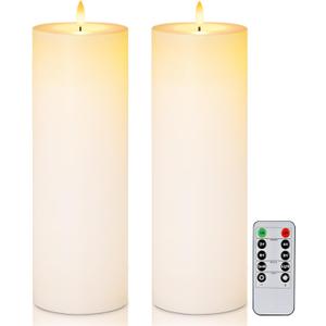 5plots 4" x 12" Waterproof Outdoor Flameless Candles Battery Operated LED Large Pillar Candles with Remote and Timer for Indoor Outdoor Lanterns, Long Lasting, White, Set of 2