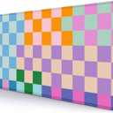 Colorful Checkered Desk Mat, Retro Purple Pink Blue Green XXL Large Mouse Pad, Aesthetic Big Computer Mouse Mat for Office, Rubber Base Mousepad Desk Pad with Stitched Edges, 35.4 x 15.7 in