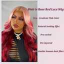 X-TRESS Pink and Red Lace Front Wigs Synthetic for Women,28Inch Wear and Go Glueless Body Wave Ombre Pre Plucked with Baby Hair, Synthetic 2 Tone Wigs(Pink To Red)