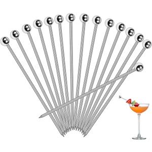 PECULA 30 Pcs Cocktail Picks, Appetizer Skewers Stainless Steel, Cocktail Skewers Cleanable and Reusable, Toothpicks for Food and Drinks, Bar Party, Barbeque Snacks, Sandwiches, and Fruit (4.2Inch)