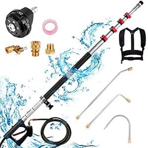 TaoTazon 24FT Pressure Washer Extension Wand, Extension Pole for Pressure Washer Roof Fence Window Washing Gutter Cleaner (24ft wand & 6-in-1 nozzle)