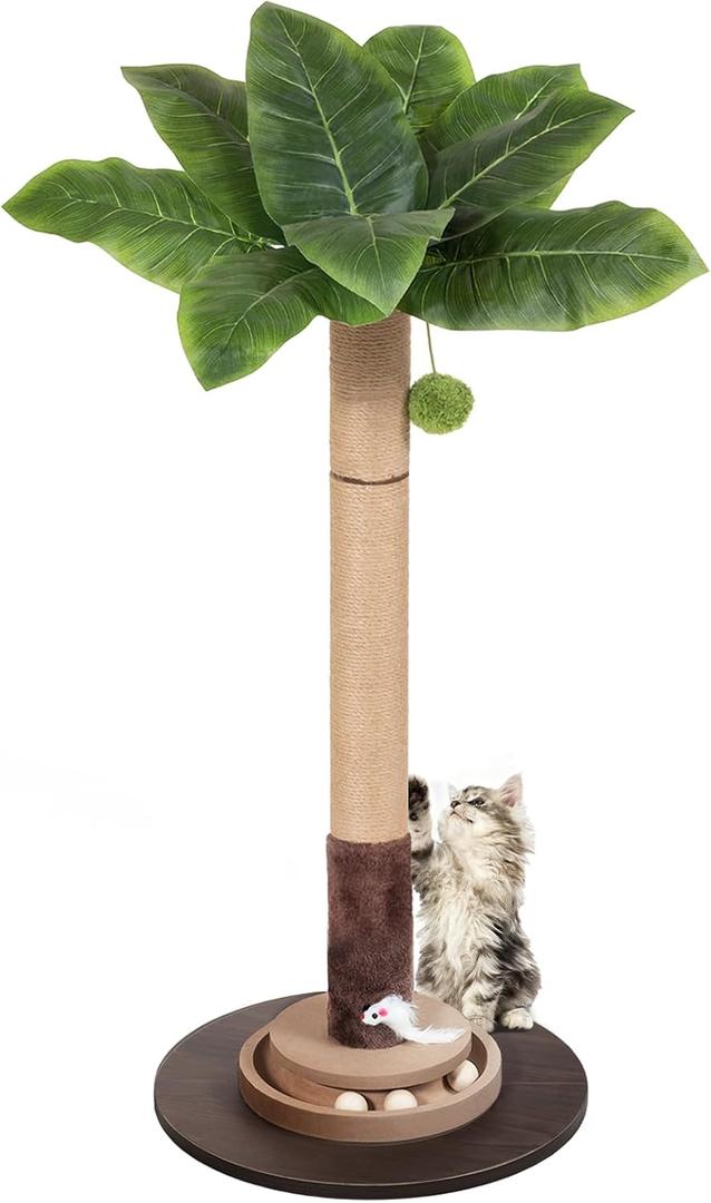 Cat Scratching Post, 35 Inch Tall Cat Scratcher Cat Tree Tower with Hanging Ball for Indoor Cats Adults,Sisal Rope Kitten Scratch with Interactive Mouse Cat Toy