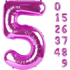 Balloon Numbers 40 Inch 5 Ballon for 5th Birthday Decorations, 15 25 35 50 Big Rose Purple Number Balloons for Wedding Photo Shoot Party Decor