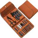 Gifts for Men/Women, Stainless Steel Manicure Set with PU leather case, Personal care tool (brown)