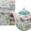 Lightahead Bone China Tea for One Set in Blue Bird Design, in attractive Reusable Handmade Gift Box (With Ribbon), Blue