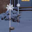 Alpine Corporation 33" Tall Solar 3D Snowflake Garden Lawn Stakes with LED Lights, Set of 4 Outdoor Christmas Holiday Decor, White