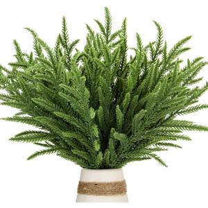 30 Pcs Christmas Real Touch Norfolk Stems, 15Inch Artificial Pine Branches Faux Evergreen Pine Sprigs Fake Foliage Greenery Picks for Christmas Wreath Making DIY Crafts Home Decoration (30, Green)
