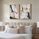 Large Framed Neutral Abstract Wall Art, 2 Piece Beige and Navy Blue Modern Minimalist Canvas Prints Paintings Artwork for Walls, Colorful Pictures for Living Room Dining Bedroom Wall Decor 20x30 In
