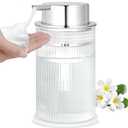 NiHome 14oz Ribbed Glass Foaming Hand Soap Dispenser, High-Capacity Easy to Refill for Home & Commercial Use, Clear Foaming Soap Dispenser for Bathroom, Kitchen with Large Foam Pump & Non-Slip Mat (Silver Lid)