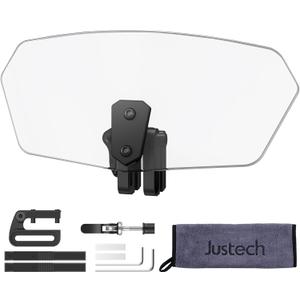 Justech Universal Motorcycle Windshield, Adjustable Wind Deflector Clip On Windshield Extension Spoiler Wind Air Deflector for Kawasaki BMW Triumph Motorbike-Transparent, Black Bracket