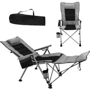 Folding Reclining Camp Chair with Footstool for Camp, Picnic, Lawn, Fishing | Heavy Duty,Padded Pillow,Cup Holder & Carry Bag,5-Position Adjustable,330 LBS