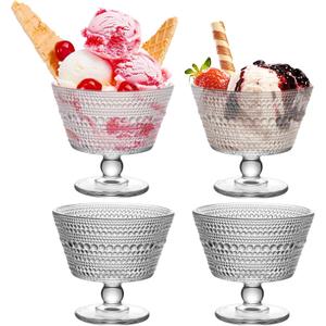 4PCS Glass Dessert Bowls, 9 oz Crystal Glass Ice Cream Bowls Cups - Perfect for Dessert, Sundae, Ice Cream, Fruit, Salad, Snack, Cocktail, Condiment, Trifle (4)