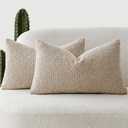 Foindtower Pack of 2 Textured Boucle Throw Pillow Covers Accent Solid Lumbar Pillow Cases Cozy Soft Decorative Couch Cushion Case for Chair Sofa Bedroom Living Room Home Decor, 12 x 20 Inch,Oatmeal