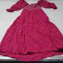 Women Floral Embroidered Maxi Dress Long Puff Sleeve Square Neck Bohemian Flowy Dress with Pockets Summer Fall (Medium, Rose)
