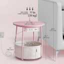 VASAGLE LILEA Collection - Side Table with Charging Station, Round End Table with Fabric Basket, Nightstand with USB Ports, for Living Room, Bedroom, Modern, Jelly Pink and Cream White ULET228R01, Without LED light