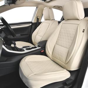 Car Seat Covers Front Seats, Leather Seat Cover for Cars, Automotive Seat Protector Waterproof, Anti-slip Car Seat Cushion Universal fit for Most Cars SUVs No for Truck (Light Beige, Front)