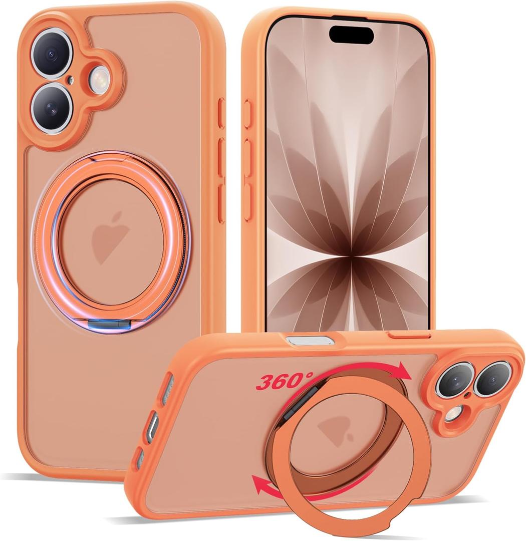 2 x Compatible with iPhone 17 Case with Magnetic Ring Stand [Compatible with Mag-Safe] [Military-Grade Protection] 17 Phone Case 6.3",Orange