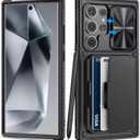 BXYJY for Samsung Galaxy S24 Ultra Case Wallet, Built-in Card Holder (4-5 Cards) & Slide Camera Cover & Kickstand, Military Grade Protection, Rugged Silicone Case for Galaxy S24 Ultra 2024 Only, Black