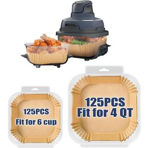 Air Fryer Liners for Ninja Crispi, Airfryer Liners Set of 250PCS for Ninja Crispy Air Fryer Paper Liners, Ninja Crispi Accessories for Ninja Crispi 4-in-1 Portable Glass Air Fryer Cooking System