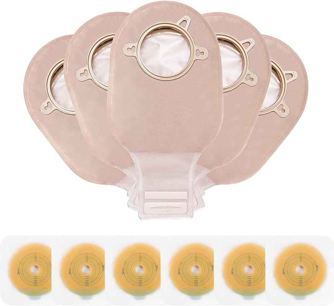 Carbou 21 PCS Ostomy Supplies Colostomy Bags Two Piece Drainable Pouches with Closure 12", Ileostomy Stoma Care,Cut-to-Fit(15pcs Bags+6pcs Barrier)