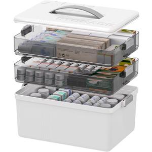 Citylife 3-Tier Medicine Cabinet Organizer,Medicine Cabinet First Aid Kit with Handle,Portable Multi-Purpose Storage Box Suitable for Family Emergency,Home,Travel,White