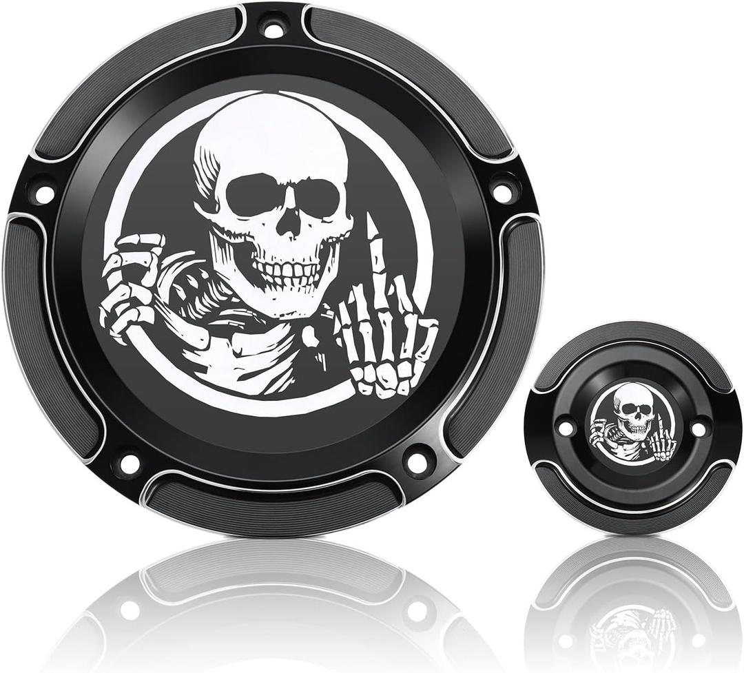 5 Hole Derby Timer Cover and 2 Hole Points Covers Skull fit for Harley Touring Road King Electra Glide Street Glide Road Glide Tri Glide Dyna Softail