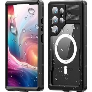 Guppy for Galaxy S23 Plus Magnetic Waterproof Case, Built-in Screen Protector [IP68 Waterproof][6.6FT Military Drop Proof] 360° Full Body Protection Dustproof Shockproof Heavy Duty Rugged Case, Black