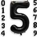 AULE 40 Inch Big Black 5 Balloon Number Large Foil Helium Number Balloons 0-9 Jumbo Giant Happy 5th Birthday Party Decorations for Boy or Girl Huge Mylar Anniversary Party Supplies